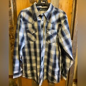 Berne Men's Navy Plaid Casual Button Down Shirt